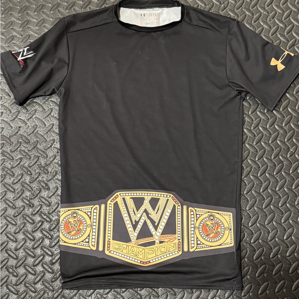 WWE Champion Belt Under Armour Black and Gold Short Sleeve Tee Compression Shirt